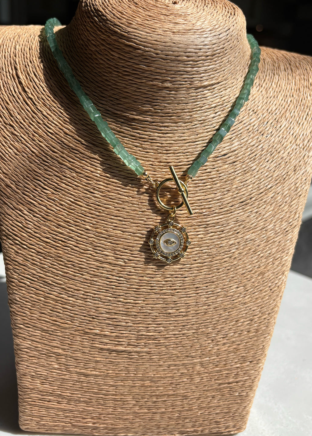 Aventurine Gemstone Necklace with Evil Eye Pendant