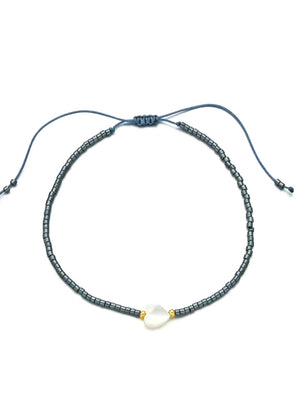 Iridescent Gray-Blue Beaded Heart Bracelet