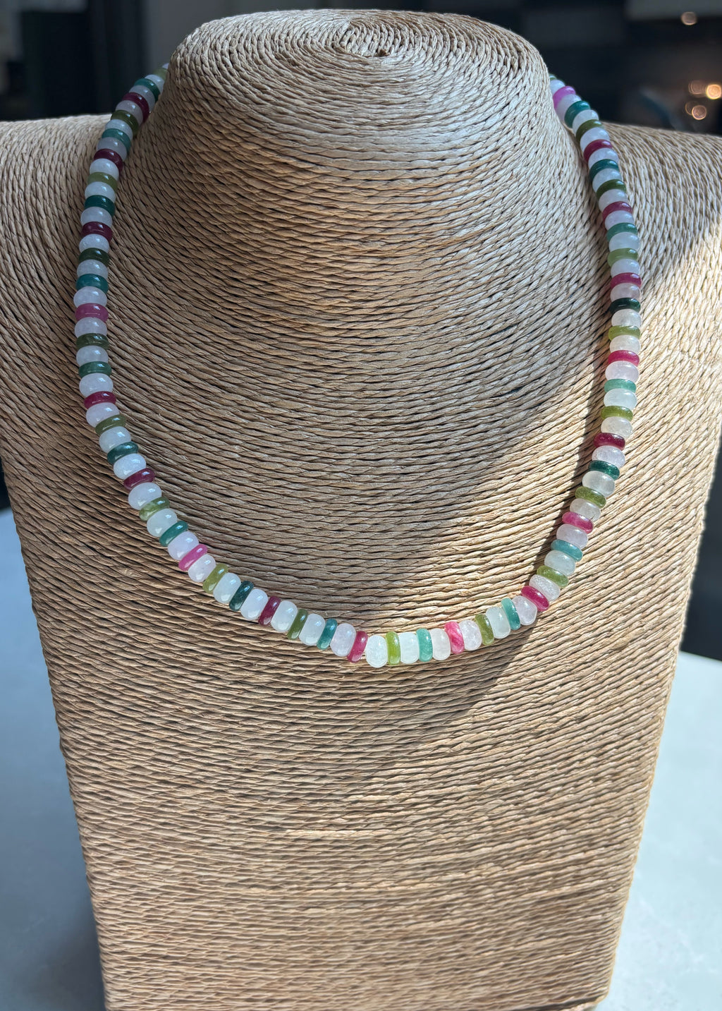 Quartz and Tourmaline Rondelle Necklace