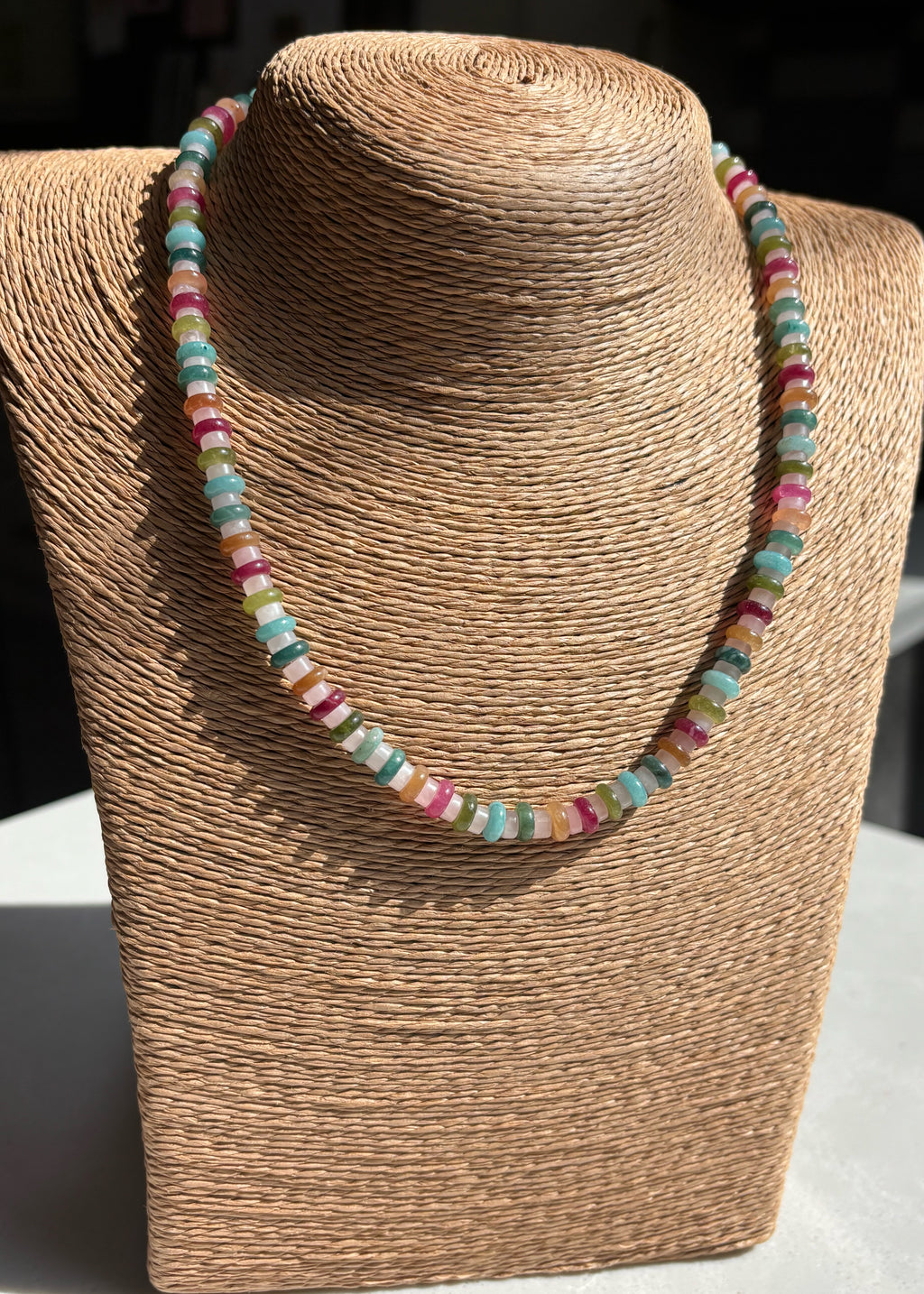 Candy Colored Light Pink Quartz, Tourmaline and Amazonite Gemstone Necklace