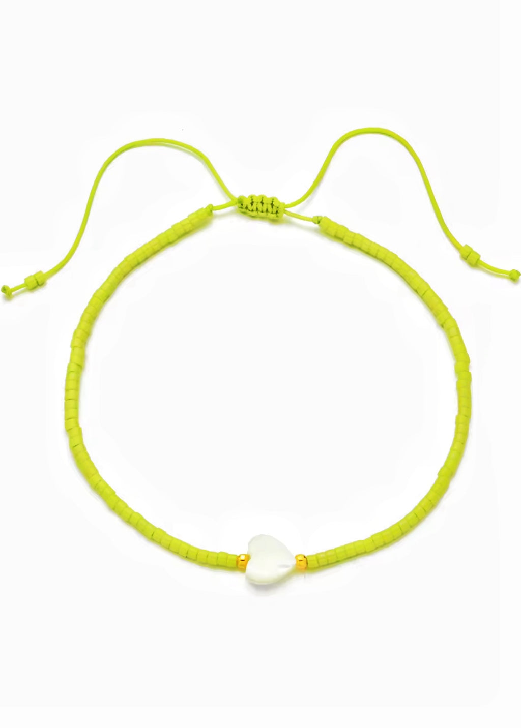Lime Green Beaded Heart Bracelet