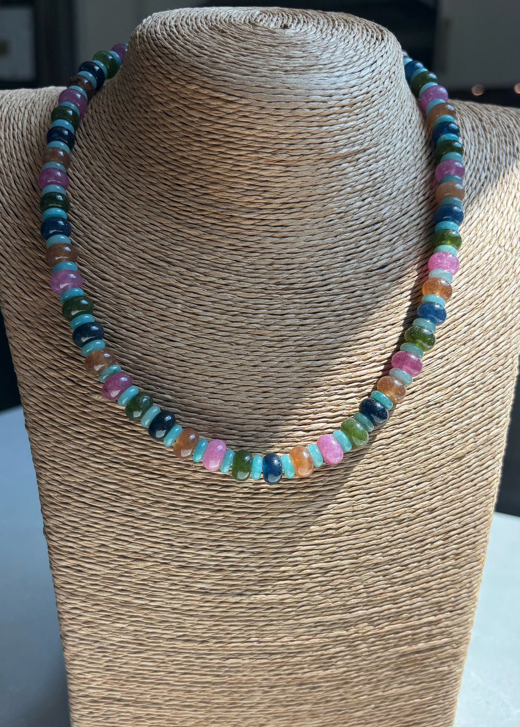 Amazonite and Jade Rondelle Necklace