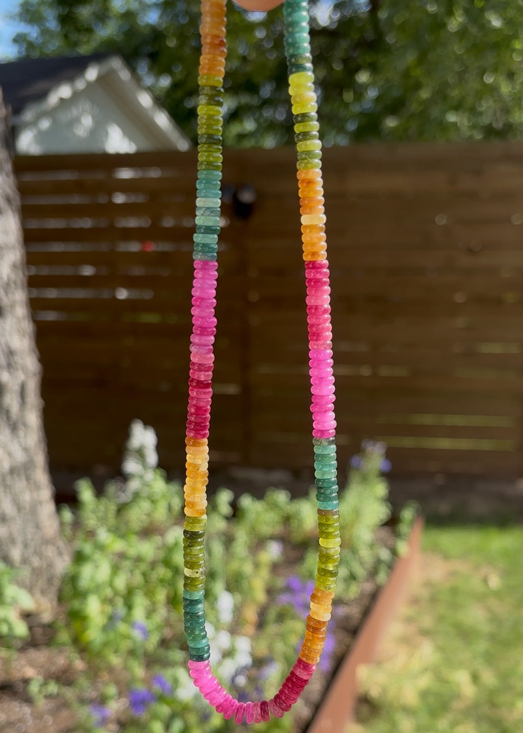 Jade / Tourmaline Rainbow Rondelle Neckace - 3