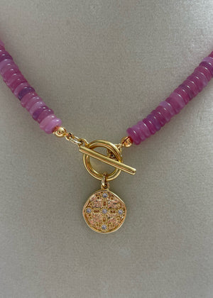 Rose Quartz Necklace with Gold Medallion