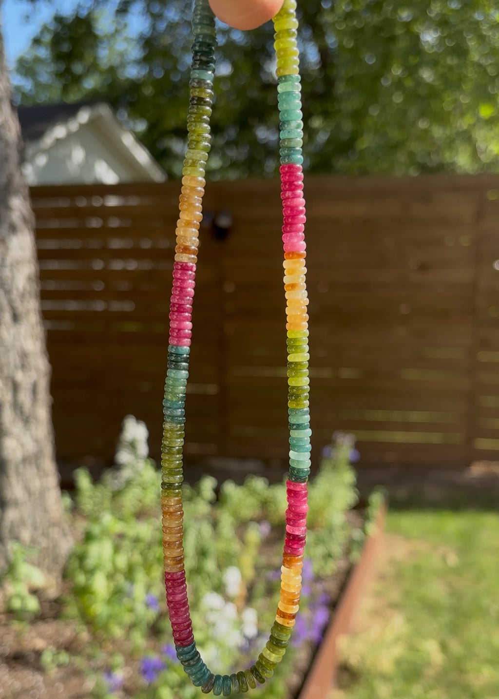 Jade / Tourmaline Rainbow Rondelle Neckace - 2