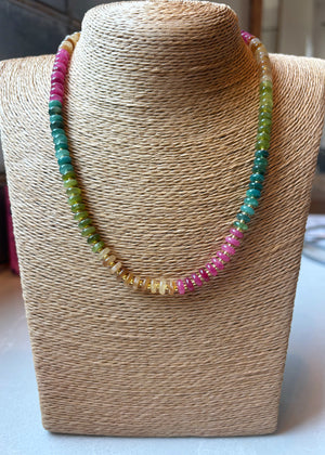Jade / Tourmaline Rainbow Rondelle Neckace - 4