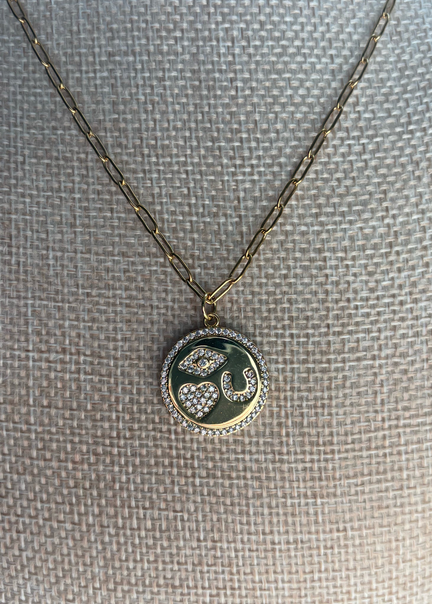 Eye Heart You Pendant Necklace on Paperclip Chain