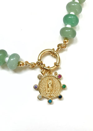 Aventurine Necklace with Virgin Mary Pendant