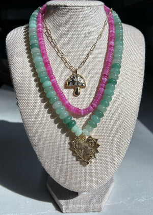 Pink Jade Flat Rondelle Necklace