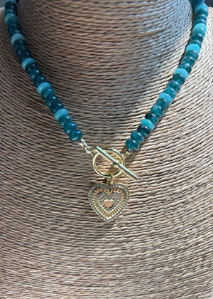 Jade and Amazonite Rondelle Necklace with Heart Pendant