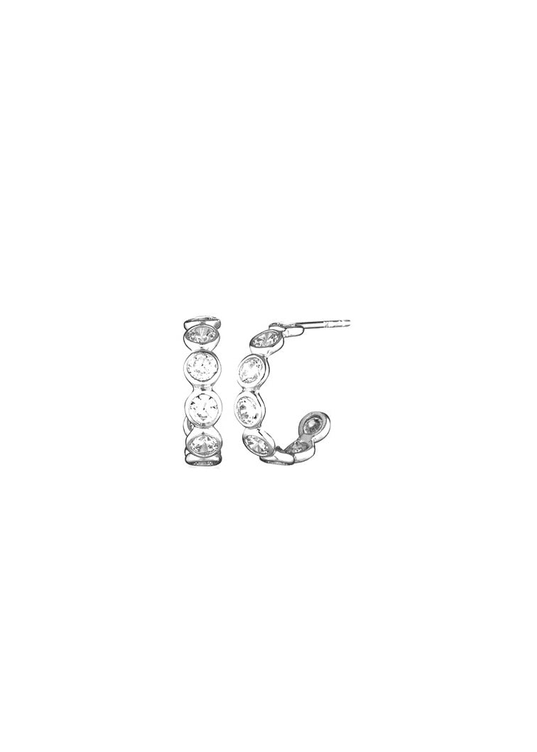 Beth Bezel Set Mini Hoops - Sterling Silver
