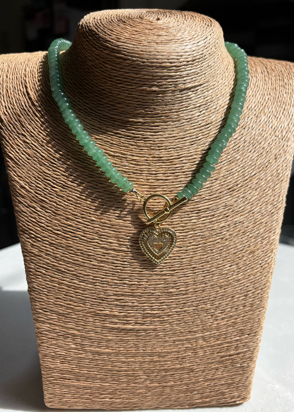 Aventurine Rondelle Necklace with Heart Pendant