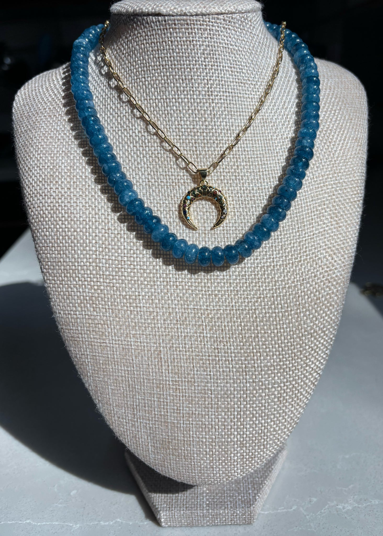 Blue Jade Rondelle Necklace
