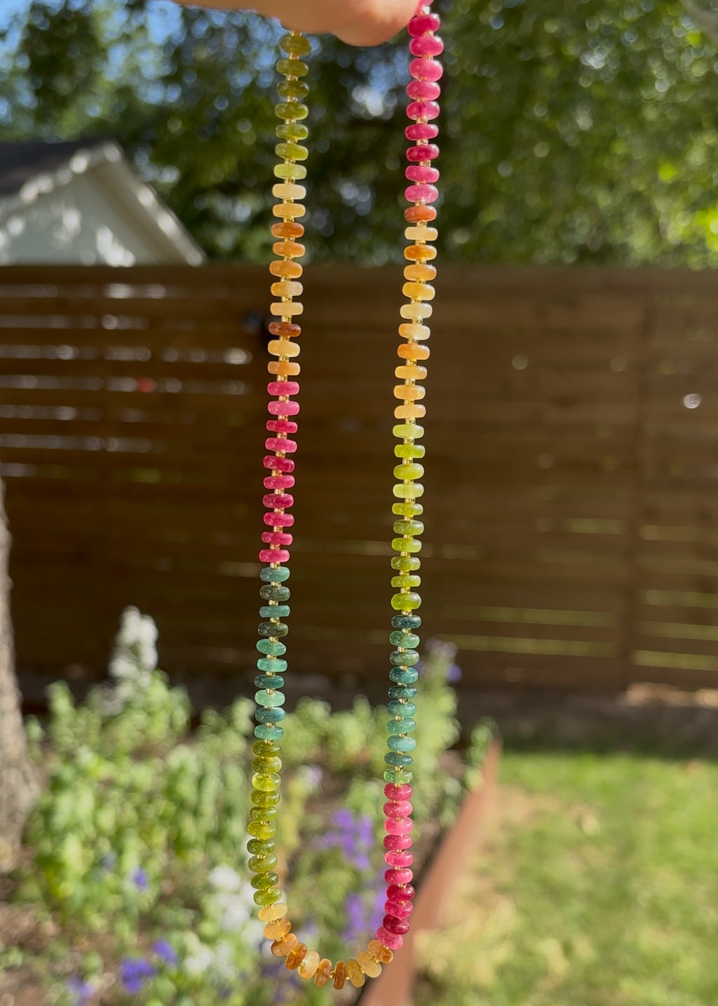 Jade / Tourmaline Rainbow Rondelle Neckace - 4