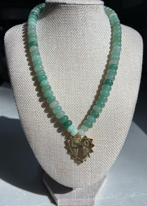 Aventurine Rondelle Necklace with Oversized LOVE Pendant