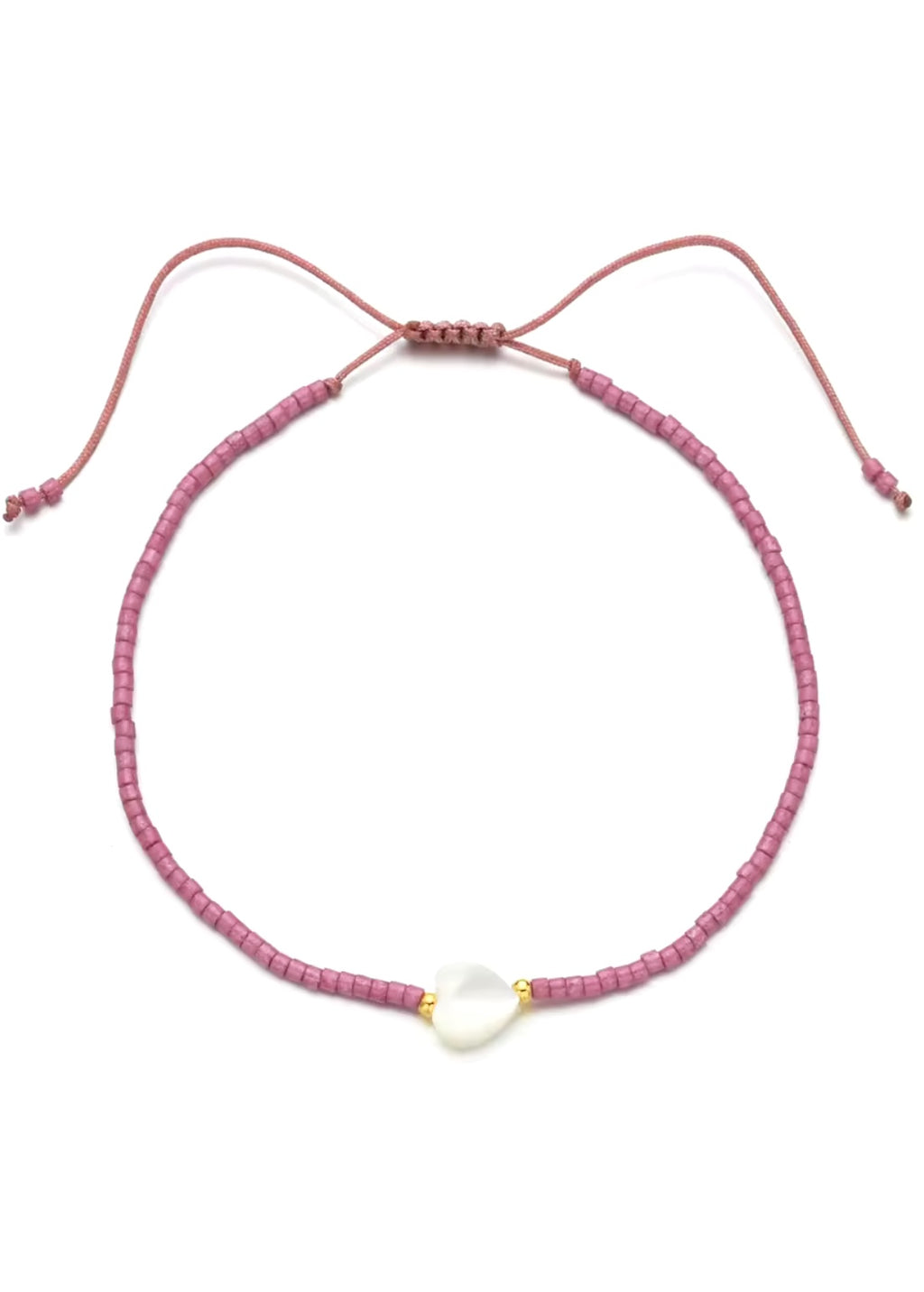 Dark Pink Beaded Heart Bracelet