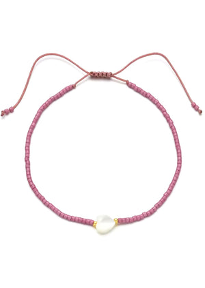 Dark Pink Beaded Heart Bracelet