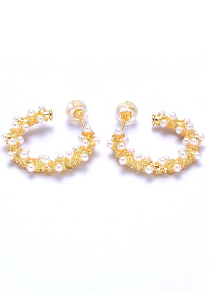 Bonnie Pearl Beaded Gold Hoops